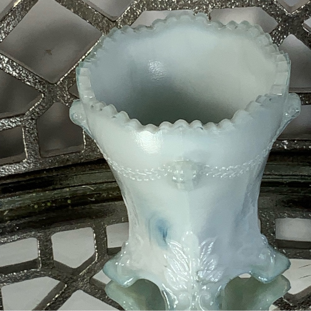 Jefferson Glass Swag Toothpick Holder Vaseline Opal Vintage Glass
